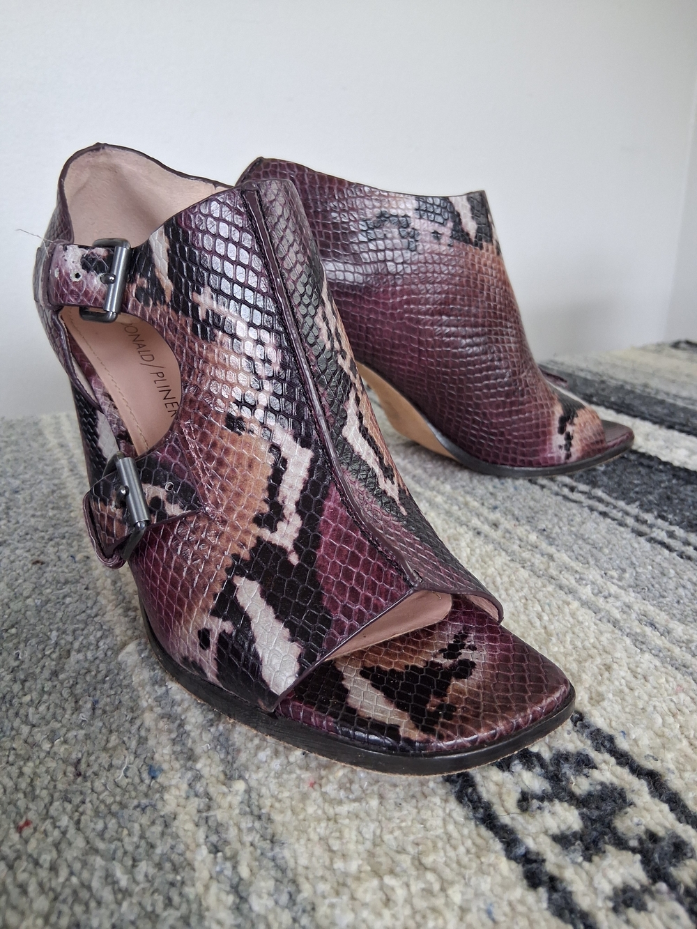 Donald J. Pliner Purple Snake-Print Leather Peep-Toe Booties
